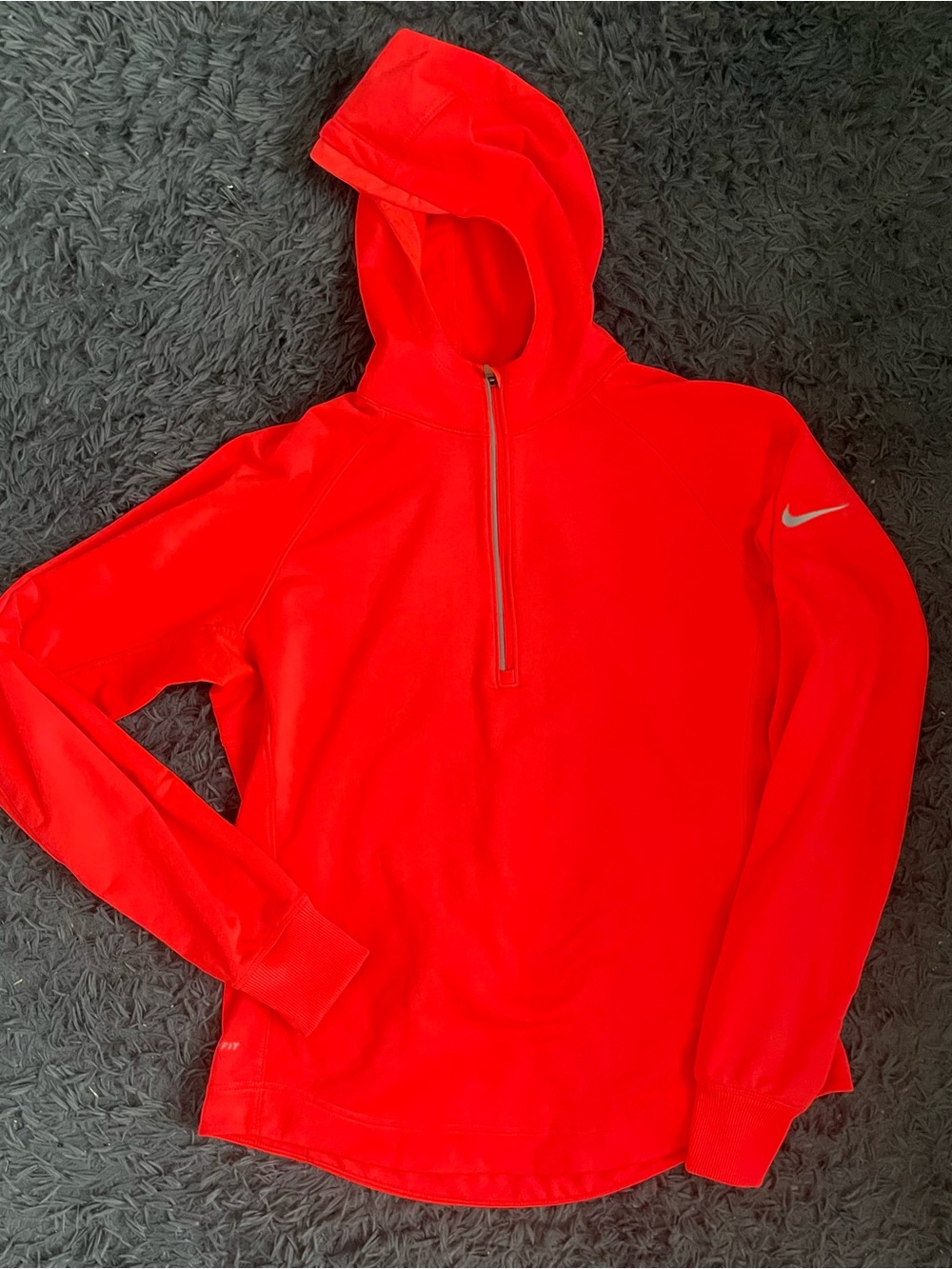 Women Size Large Nike Pro Dri Fit Light Hoodie 1/4 Zip Orange Running